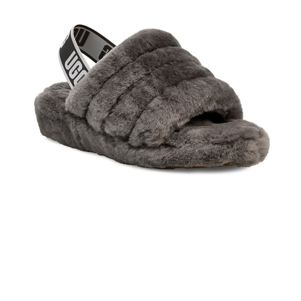UGG Fluff Yeah Sheepskin Slingback Slippers, Size 10, Color: Grey/Charcoal